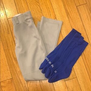 Easton Gray baseball pants youth med/2 pairs of royal blue socks DSG youth small